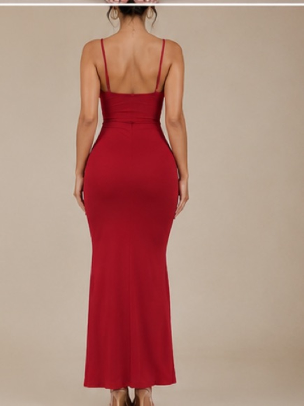 Red Spaghetti-Strap Bodycon Maxi Dress - Picture 3 of 3